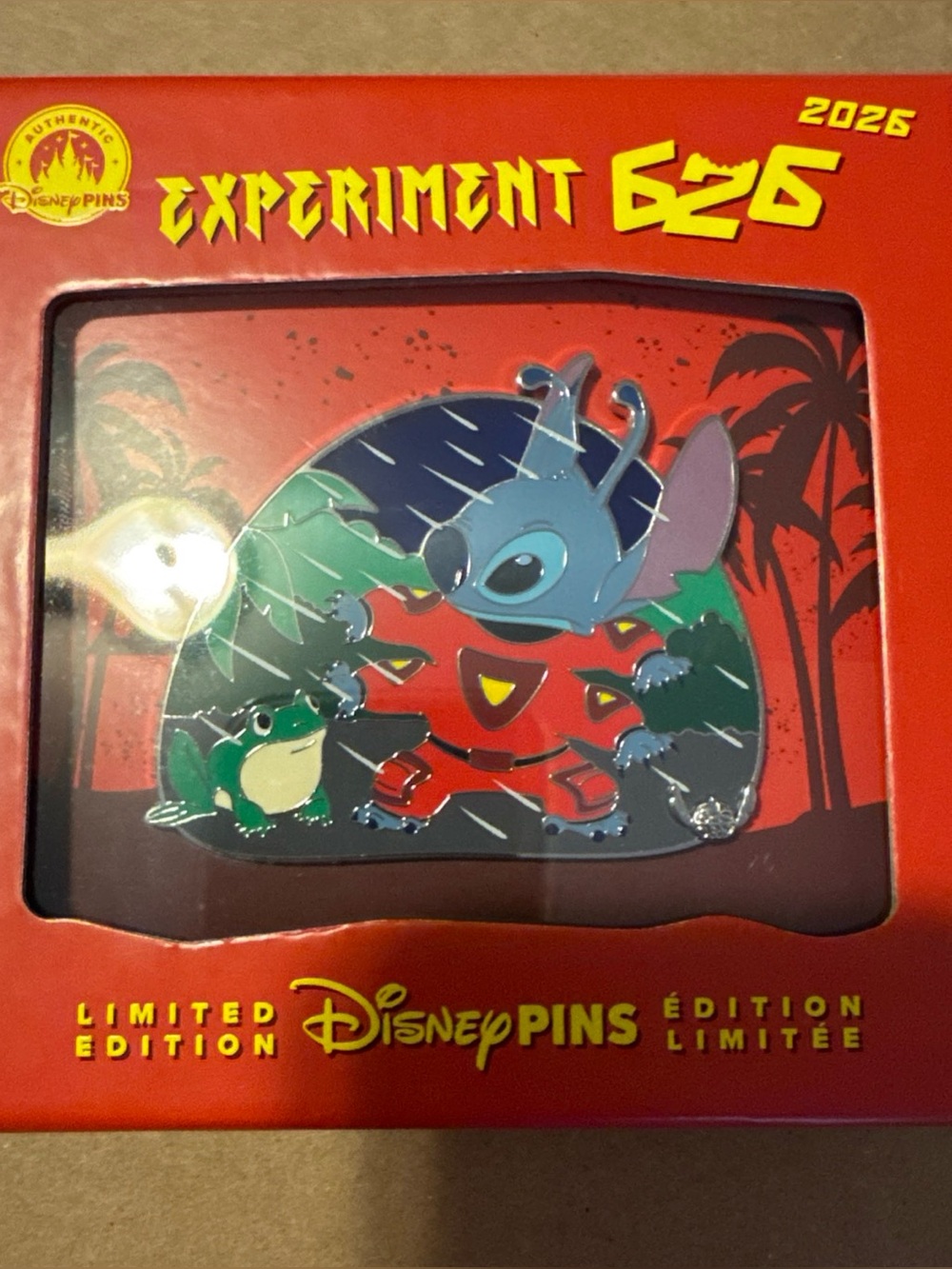 2026 Disney Pin Experiment 626 Day Stitch & Frog Mini Jumbo Pin LE 3200
